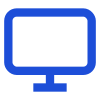 A simple blue icon of a computer monitor with a rectangular screen and a short stand, centered on a light gray background.