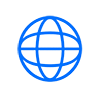 A simple blue globe icon on a light gray background, consisting of a circle with two horizontal and two vertical curved lines intersecting, representing global connectivity or the internet.