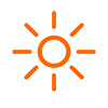 An orange sun icon with a circle in the center and eight rays extending outward, set against a light gray background. The design is simple and minimalistic, symbolizing sunlight or daytime.